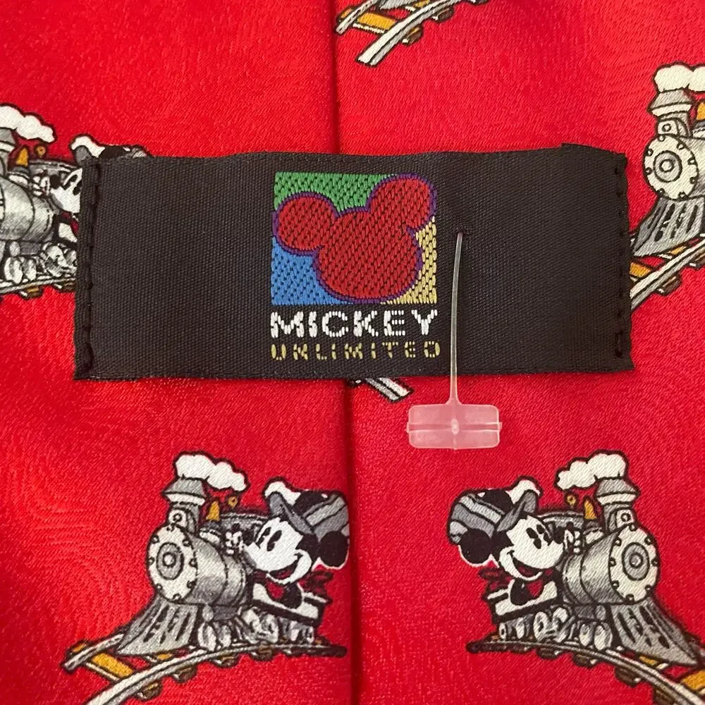 Mickey Unlimited Red Mens Tie With Mickey Mouse on a Train